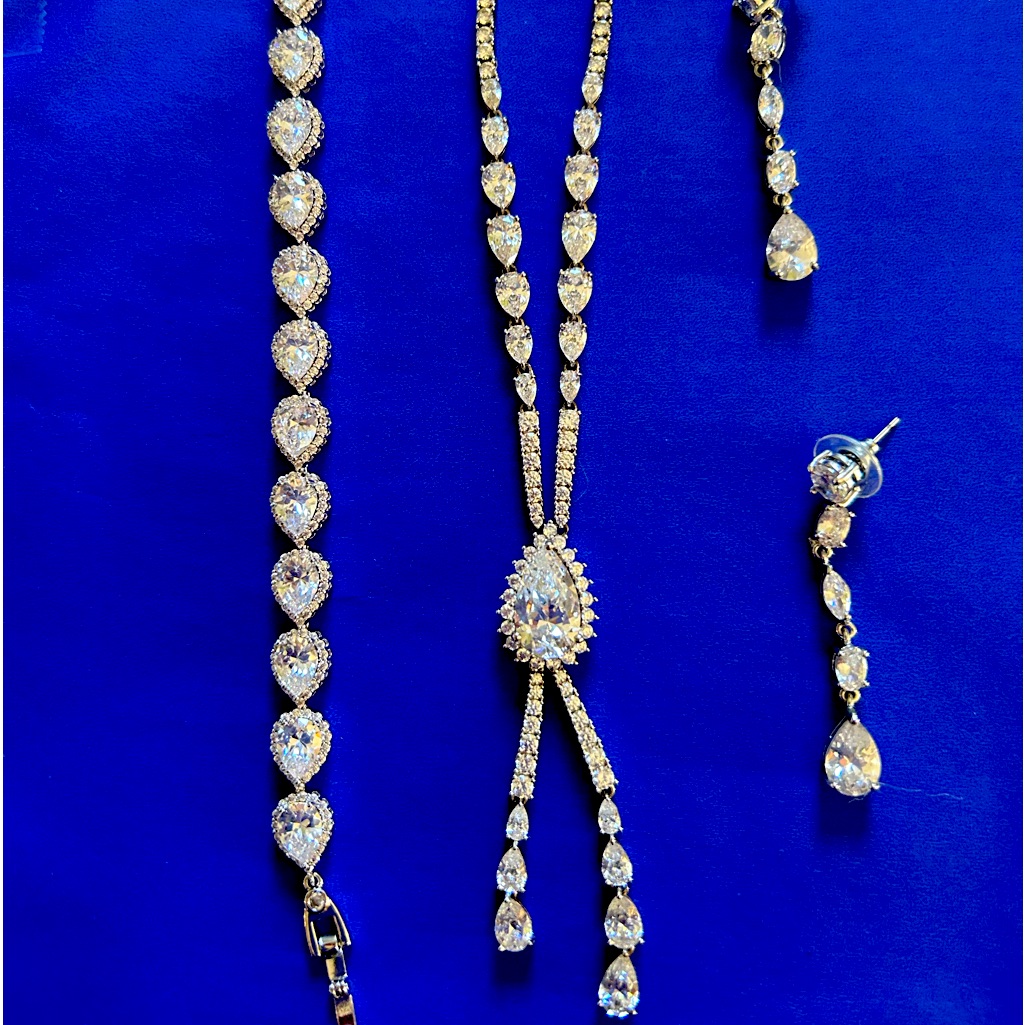 Sterling Silver, Platinum Plated Cubic Zirconia